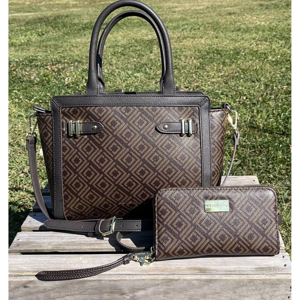 Liz Claiborne Satchel Handbag Crossbody Womens Brown Diamond Wallet Wristlet